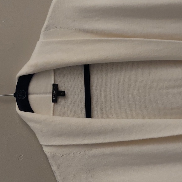 TALBOTS Shawl Collar Colorblock Cream and Tan Knit Open Cardigan/Duster - Picture 5 of 14